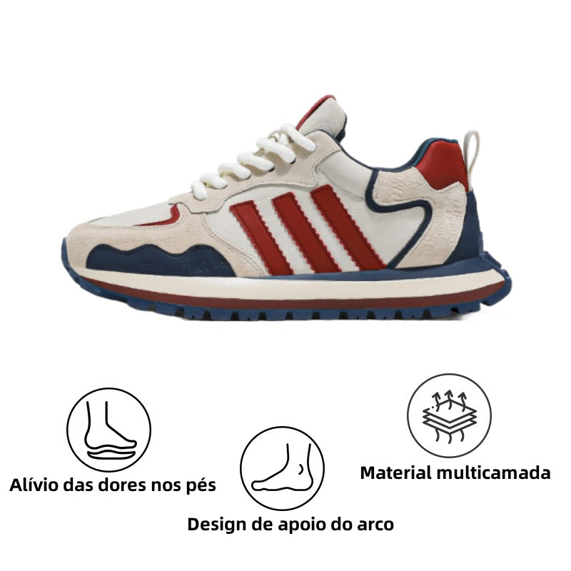 【⏰Último dia com 50% de desconto - Não perca!】🔥 Ténis confortáveis 👞 Design ergonómico com suporte de arco para caminhar sem dor ✅ Costurado à mão
