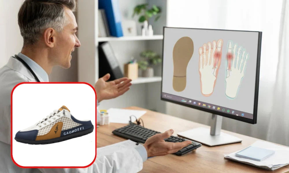 [⏰Desconto de 50% por tempo limitado - não perca] Sapatos ortopédicos com design ergonómico - design de chinelo semi-coberto, fácil de calçar e despir 👞