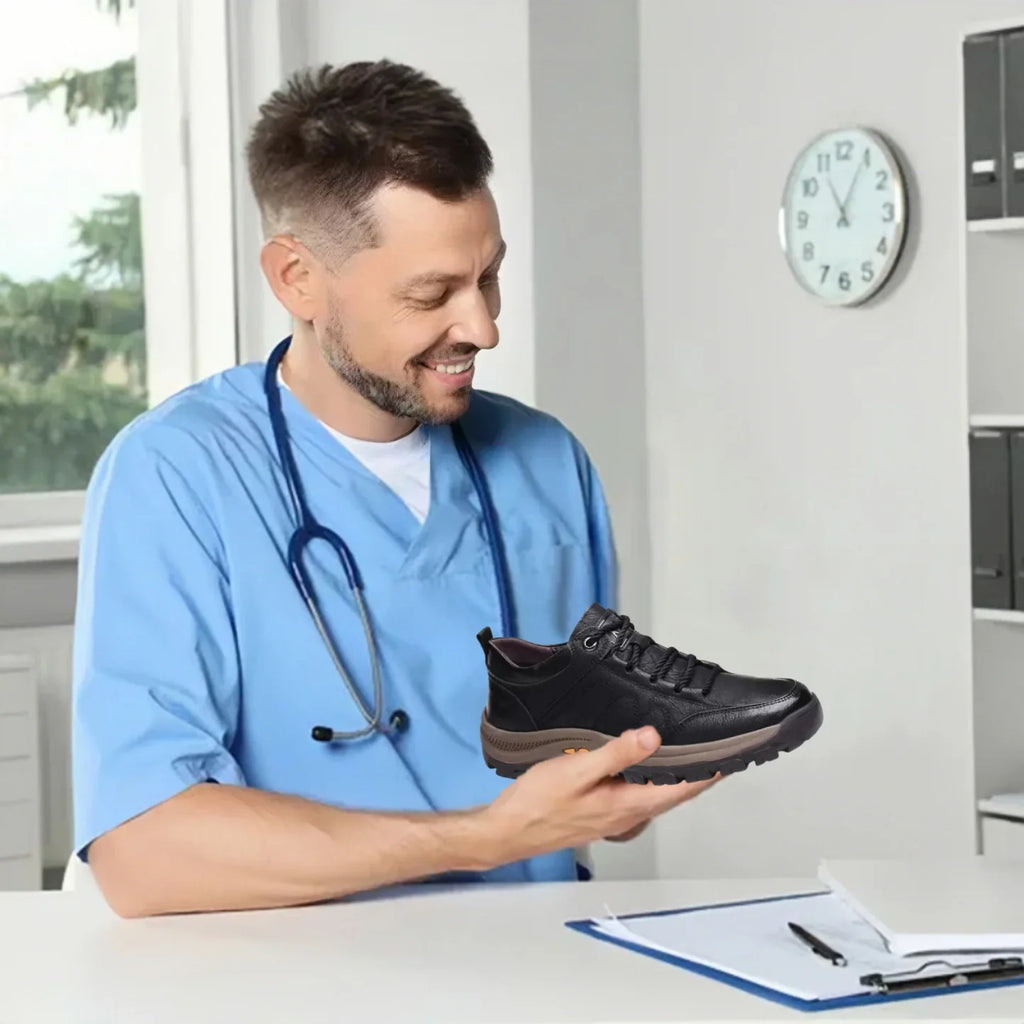【🎁Hoje com 50% de desconto, encomende e receba meias ortopédicas grátis】 Sapatos ortopédicos com design ergonómico - aliviam as dores nas articulações 👞 Reduzem a pressão ao caminhar