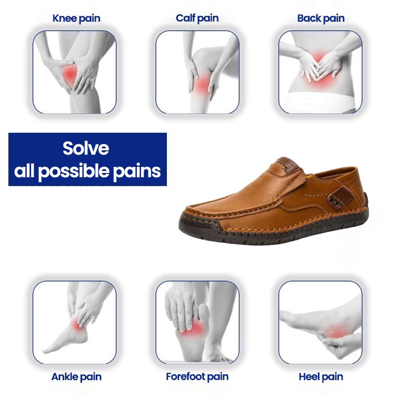 (👍Desenhado para pacientes com problemas nos pés)❤️Sapatos casuais em pele de bezerro para homem - confortáveis, antiderrapantes, ortopédicos, pés largos