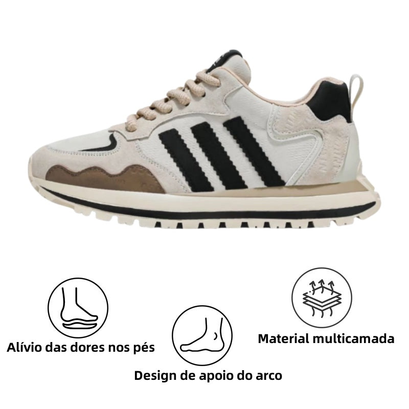 【⏰Último dia com 50% de desconto - Não perca!】🔥 Ténis confortáveis 👞 Design ergonómico com suporte de arco para caminhar sem dor ✅ Costurado à mão