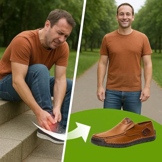 (👍Desenhado para pacientes com problemas nos pés)❤️Sapatos casuais em pele de bezerro para homem - confortáveis, antiderrapantes, ortopédicos, pés largos