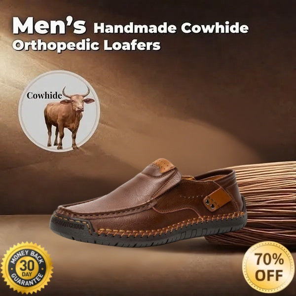 (👍Desenhado para pacientes com problemas nos pés)❤️Sapatos casuais em pele de bezerro para homem - confortáveis, antiderrapantes, ortopédicos, pés largos
