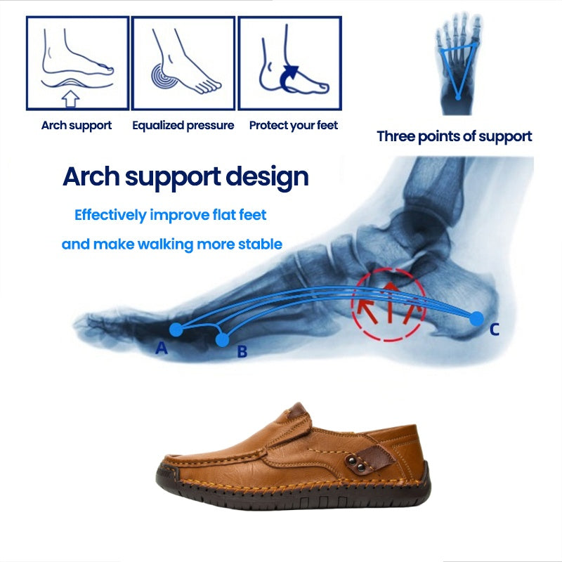 (👍Desenhado para pacientes com problemas nos pés)❤️Sapatos casuais em pele de bezerro para homem - confortáveis, antiderrapantes, ortopédicos, pés largos