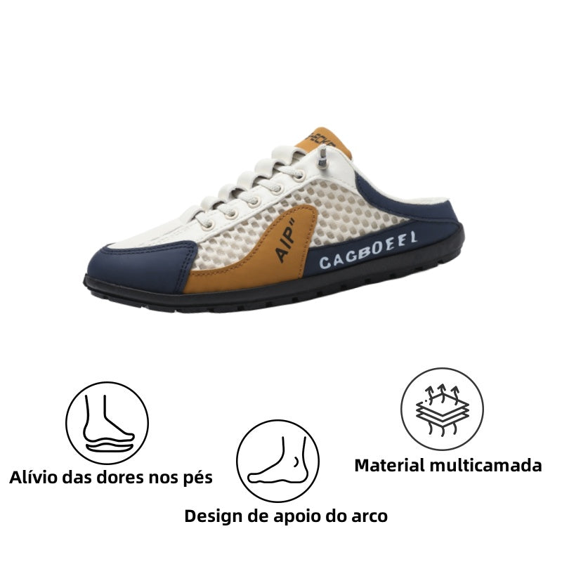[⏰Desconto de 50% por tempo limitado - não perca] Sapatos ortopédicos com design ergonómico - design de chinelo semi-coberto, fácil de calçar e despir 👞