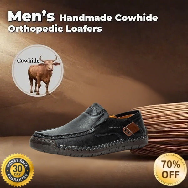 (👍Desenhado para pacientes com problemas nos pés)❤️Sapatos casuais em pele de bezerro para homem - confortáveis, antiderrapantes, ortopédicos, pés largos
