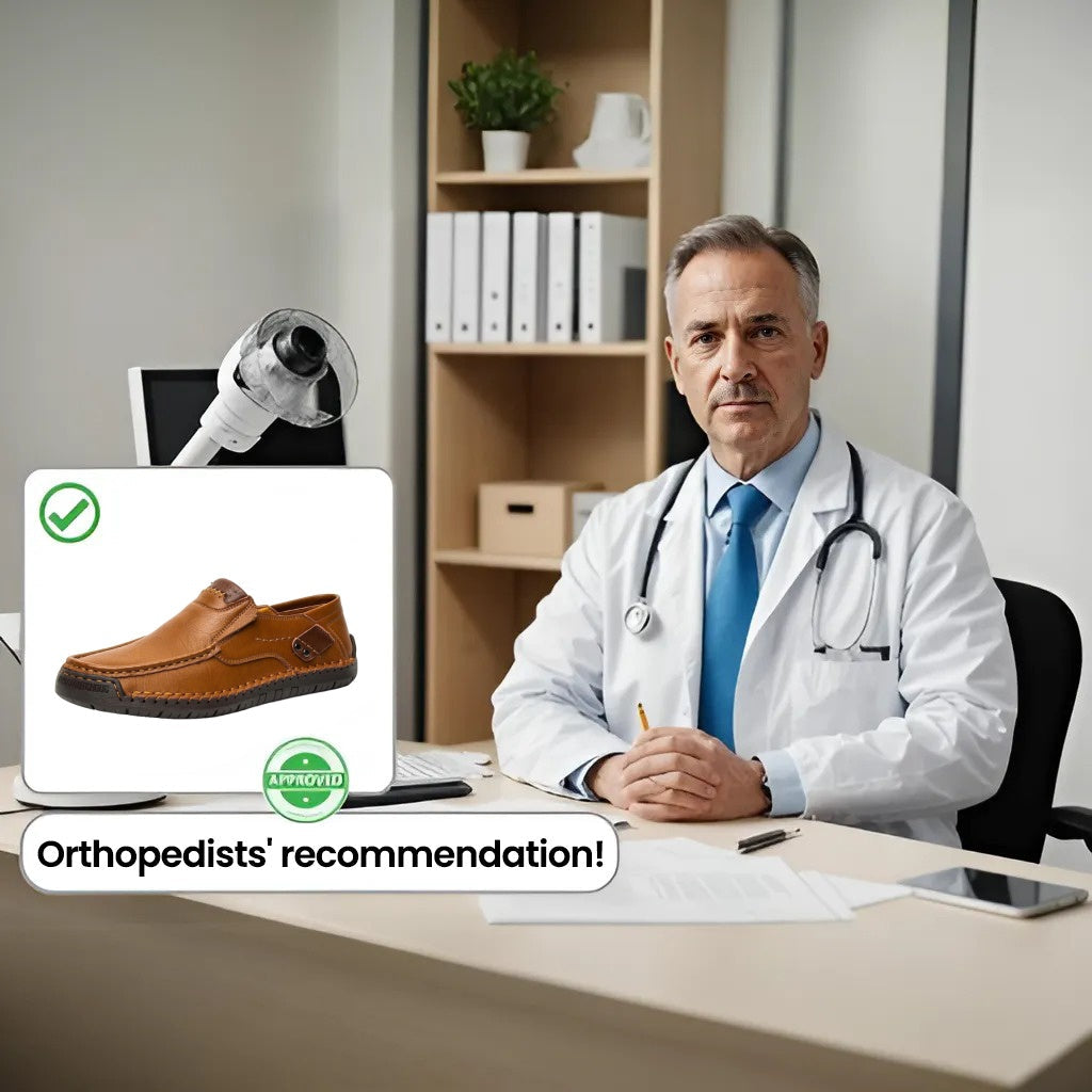 (👍Desenhado para pacientes com problemas nos pés)❤️Sapatos casuais em pele de bezerro para homem - confortáveis, antiderrapantes, ortopédicos, pés largos