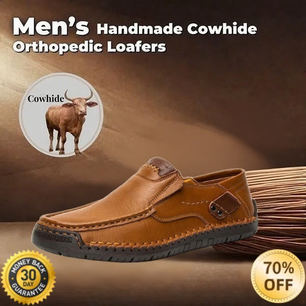 (👍Desenhado para pacientes com problemas nos pés)❤️Sapatos casuais em pele de bezerro para homem - confortáveis, antiderrapantes, ortopédicos, pés largos