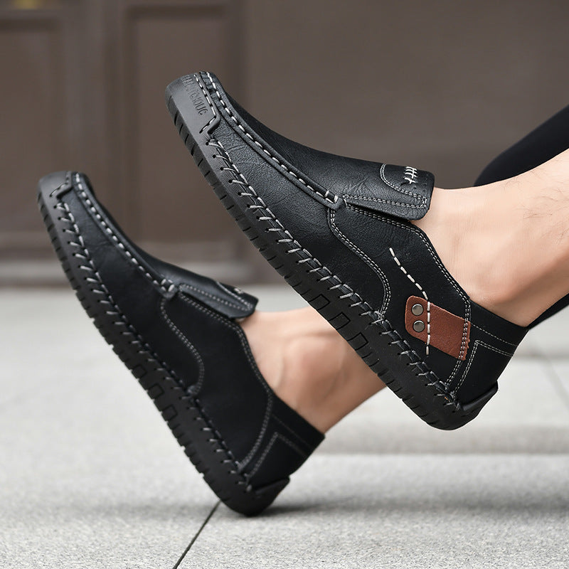 (👍Desenhado para pacientes com problemas nos pés)❤️Sapatos casuais em pele de bezerro para homem - confortáveis, antiderrapantes, ortopédicos, pés largos