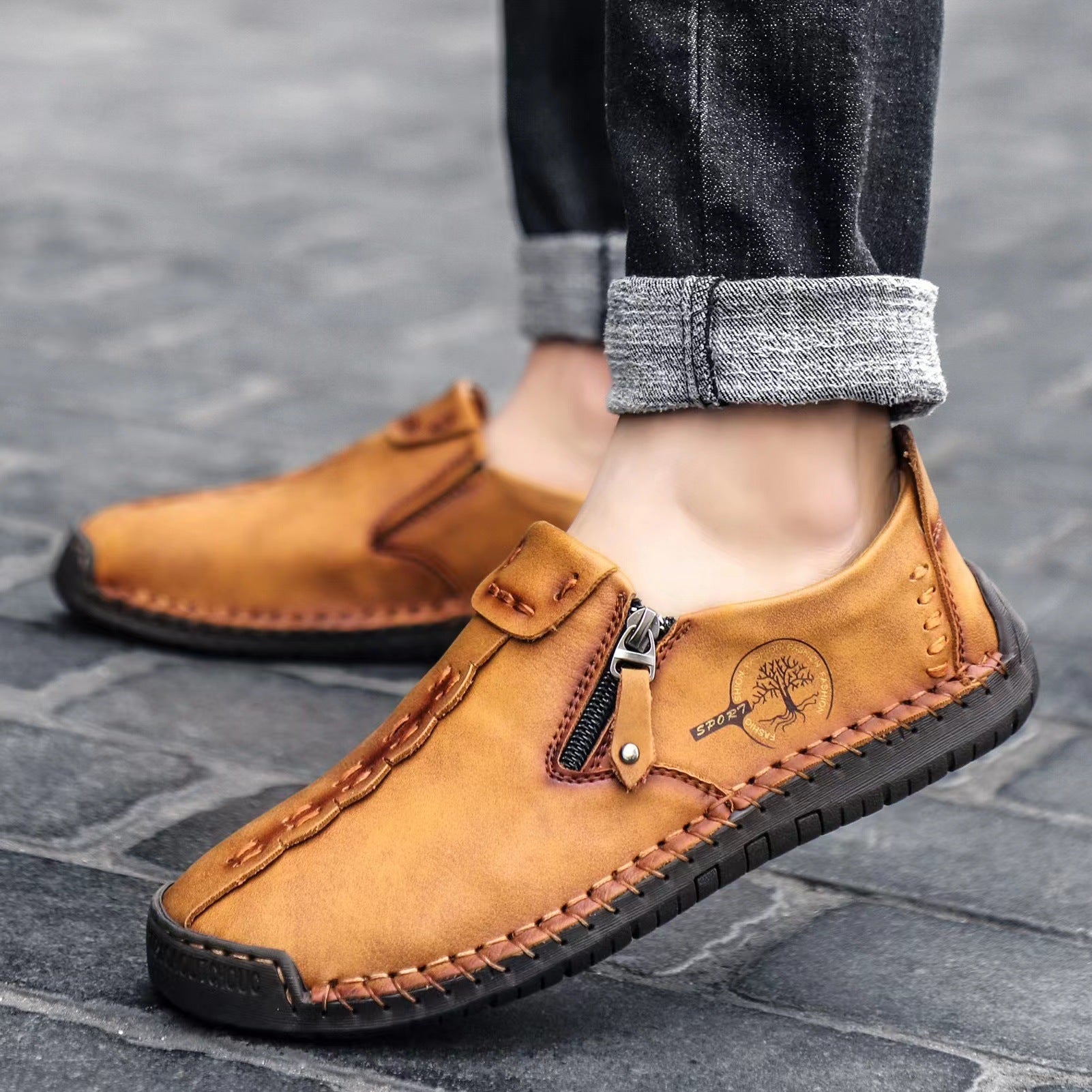 【🎉Promoção por tempo limitado - 50% de desconto, só hoje - não perca】 - Sapatos ortopédicos para homem, costurados à mão com pele de bezerro australiana 👞Caminhada confortável e alívio da dor✅