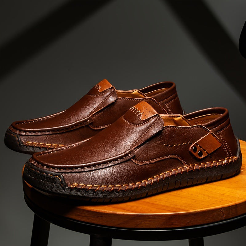 (👍Desenhado para pacientes com problemas nos pés)❤️Sapatos casuais em pele de bezerro para homem - confortáveis, antiderrapantes, ortopédicos, pés largos