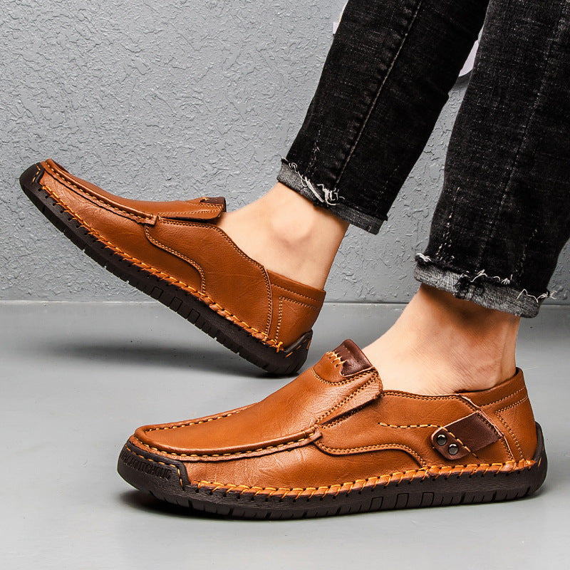 (👍Desenhado para pacientes com problemas nos pés)❤️Sapatos casuais em pele de bezerro para homem - confortáveis, antiderrapantes, ortopédicos, pés largos