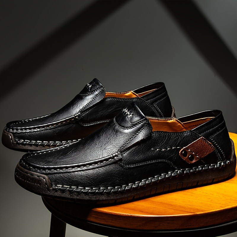 (👍Desenhado para pacientes com problemas nos pés)❤️Sapatos casuais em pele de bezerro para homem - confortáveis, antiderrapantes, ortopédicos, pés largos