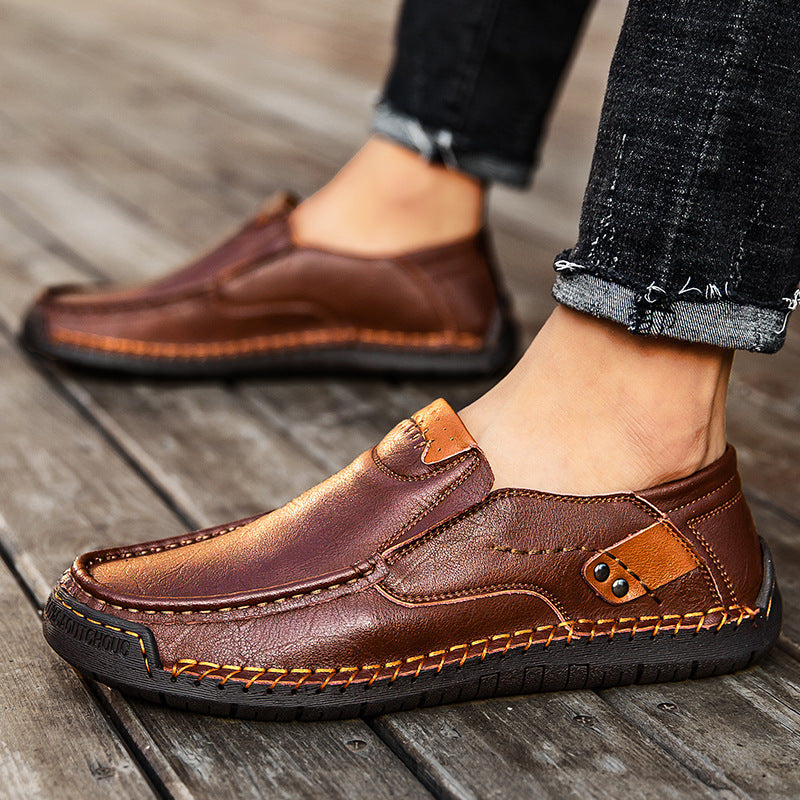 (👍Desenhado para pacientes com problemas nos pés)❤️Sapatos casuais em pele de bezerro para homem - confortáveis, antiderrapantes, ortopédicos, pés largos