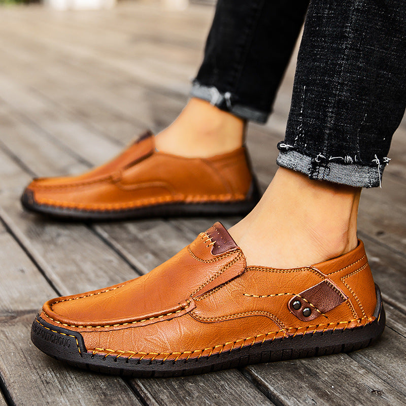(👍Desenhado para pacientes com problemas nos pés)❤️Sapatos casuais em pele de bezerro para homem - confortáveis, antiderrapantes, ortopédicos, pés largos