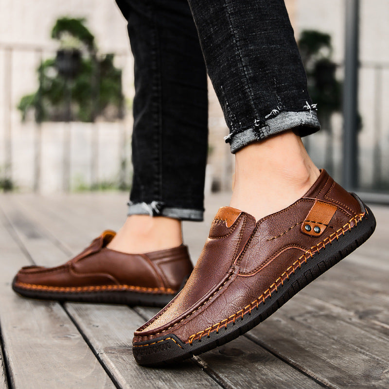 (👍Desenhado para pacientes com problemas nos pés)❤️Sapatos casuais em pele de bezerro para homem - confortáveis, antiderrapantes, ortopédicos, pés largos
