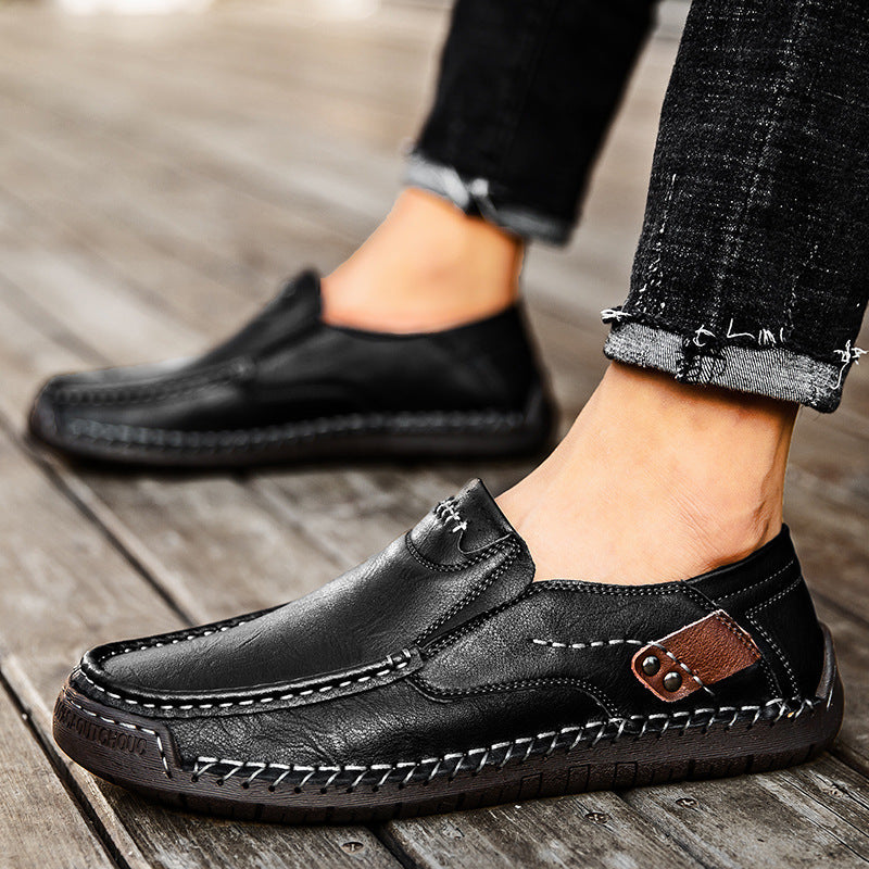 (👍Desenhado para pacientes com problemas nos pés)❤️Sapatos casuais em pele de bezerro para homem - confortáveis, antiderrapantes, ortopédicos, pés largos