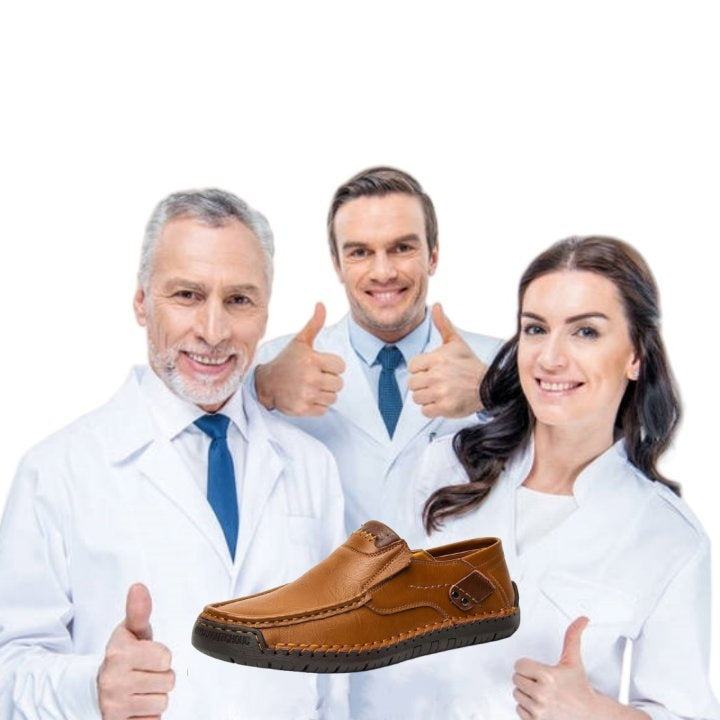 (👍Desenhado para pacientes com problemas nos pés)❤️Sapatos casuais em pele de bezerro para homem - confortáveis, antiderrapantes, ortopédicos, pés largos