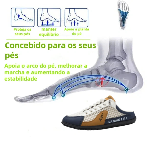 [⏰Desconto de 50% por tempo limitado - não perca] Sapatos ortopédicos com design ergonómico - design de chinelo semi-coberto, fácil de calçar e despir 👞